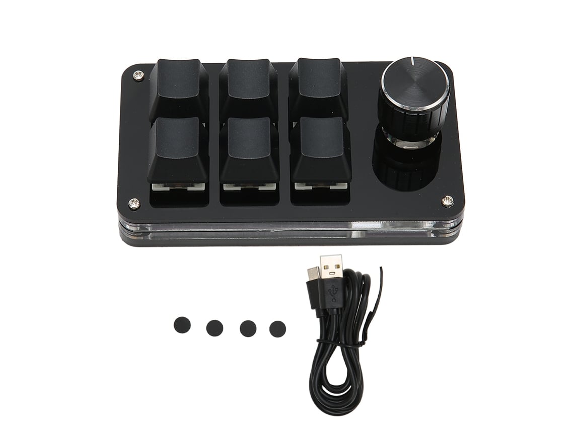 Baoj-2026teclado Mecânico Unimanual Com 6 Teclas E Controle Knob Programável Com Fio Plug And Play Para Jogos E Escritório Preto