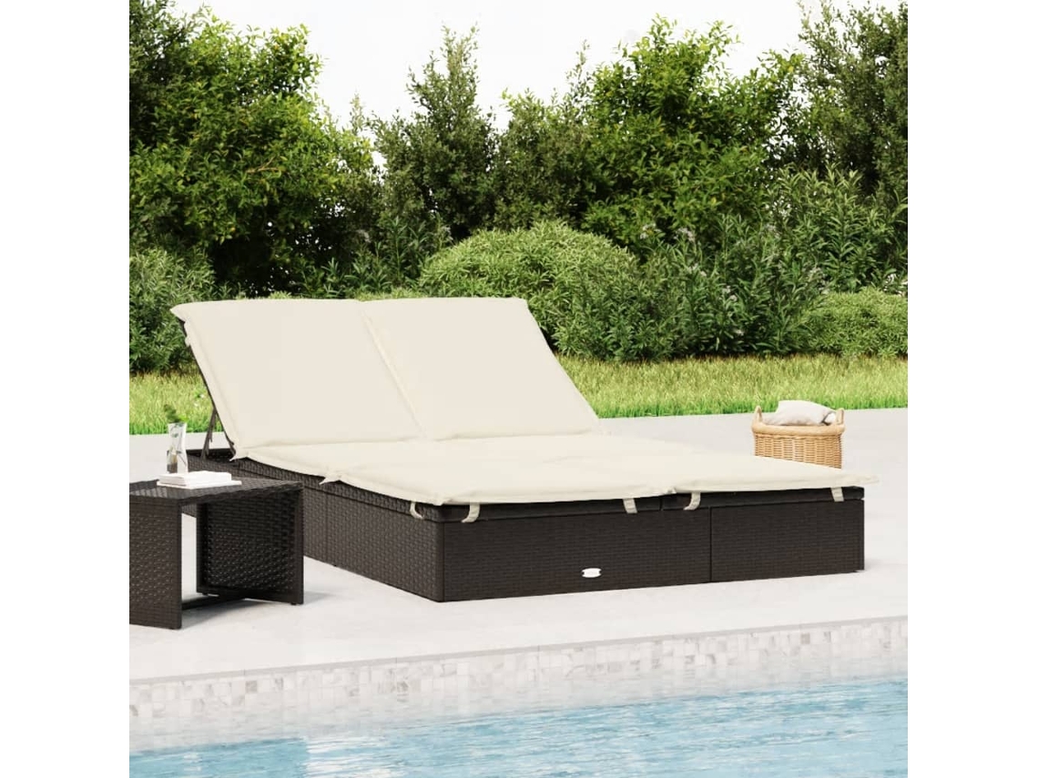 Tumbona para 2 personas con cojines de mimbre negro, DKD HOME DECOR