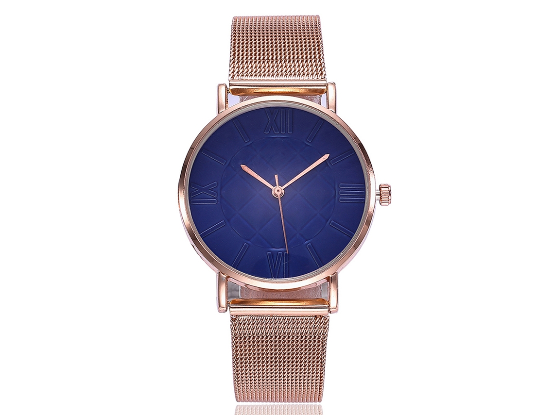 Reloj De Pulsera De Cuarzo Para Mujer Vansvar Con Elegante Brazalete De Malla Azul.