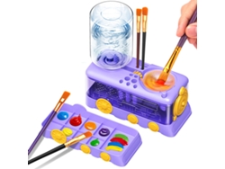 Limpiador de cepillos Eifson con bandeja, desagüe y portacepillos, dispositivo de limpieza con circulación de agua (morado)