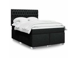 Cama Box Spring Con Colchón Tela Negro 140x190 Cm