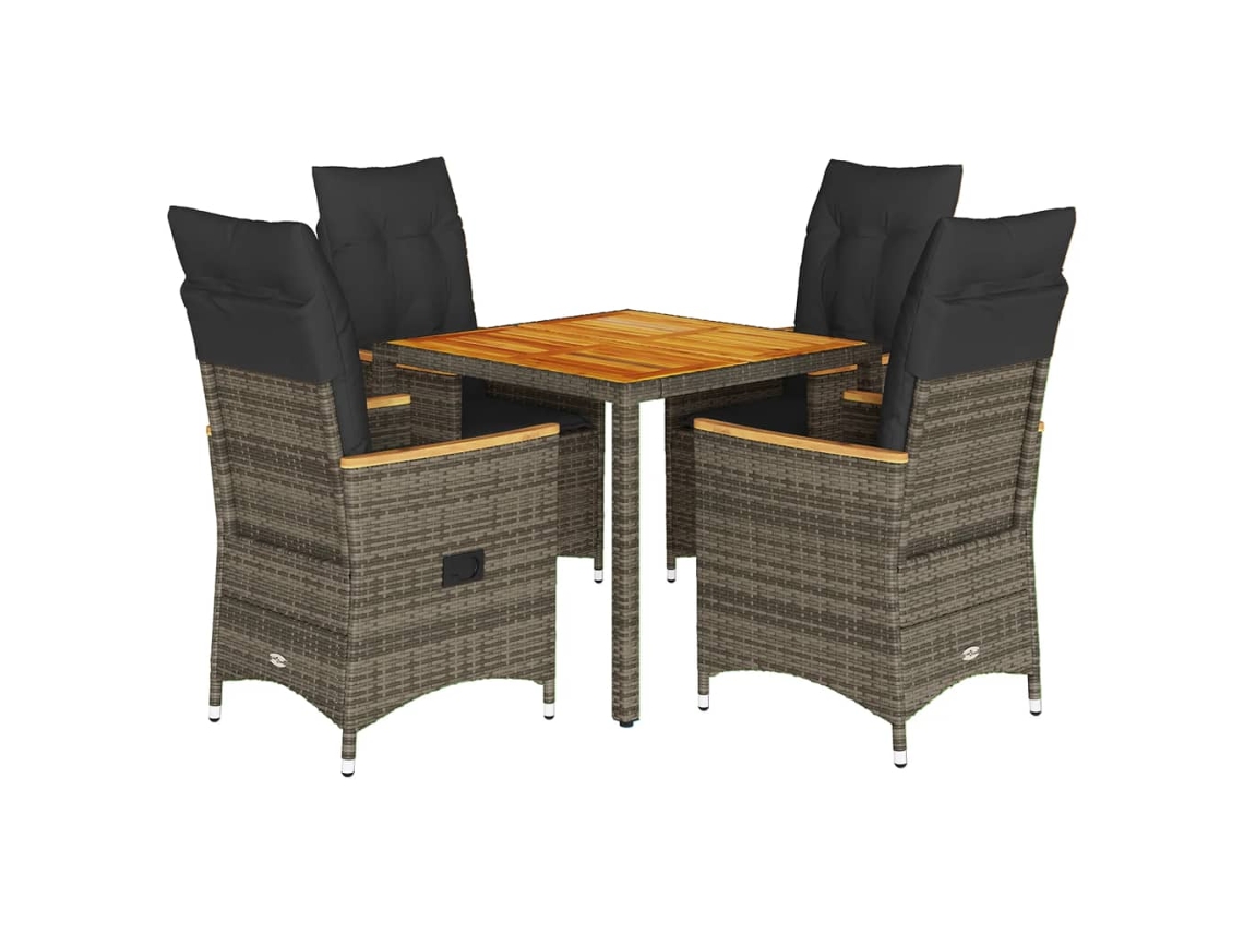 Maison Exclusive - Juego de comedor de jardín de 5 piezas con cojines de mimbre, gris