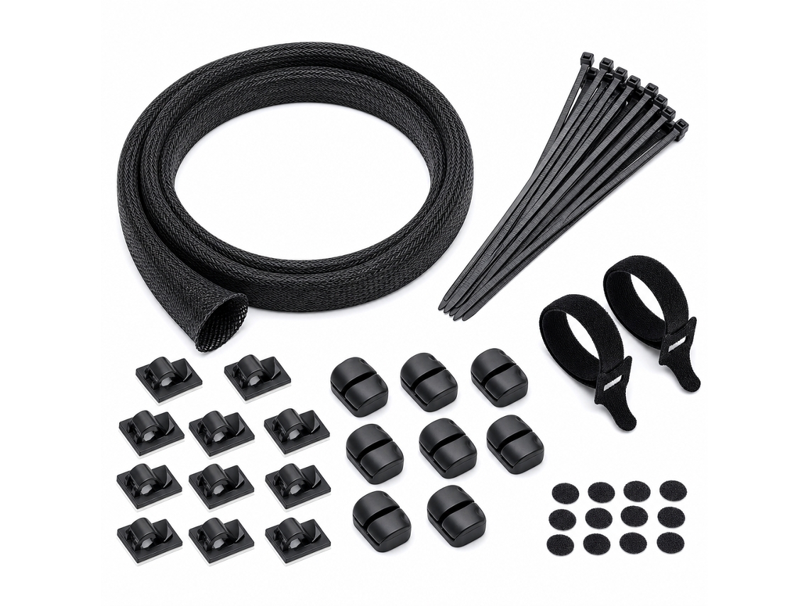 Organizador de cables negro POLSKI, 188 piezas de nailon y PET con cierre autoadhesivo para el hogar y la oficina.