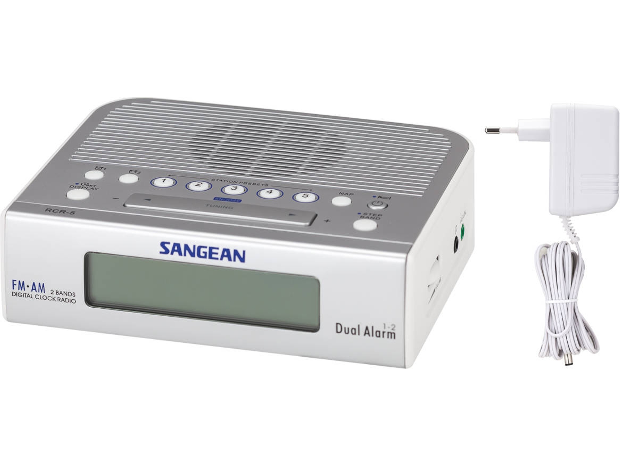 Radio Despertador SANGEAN (Blanco - Digital - AM/FM - Corriente - Alarma Doble - Snooze)
