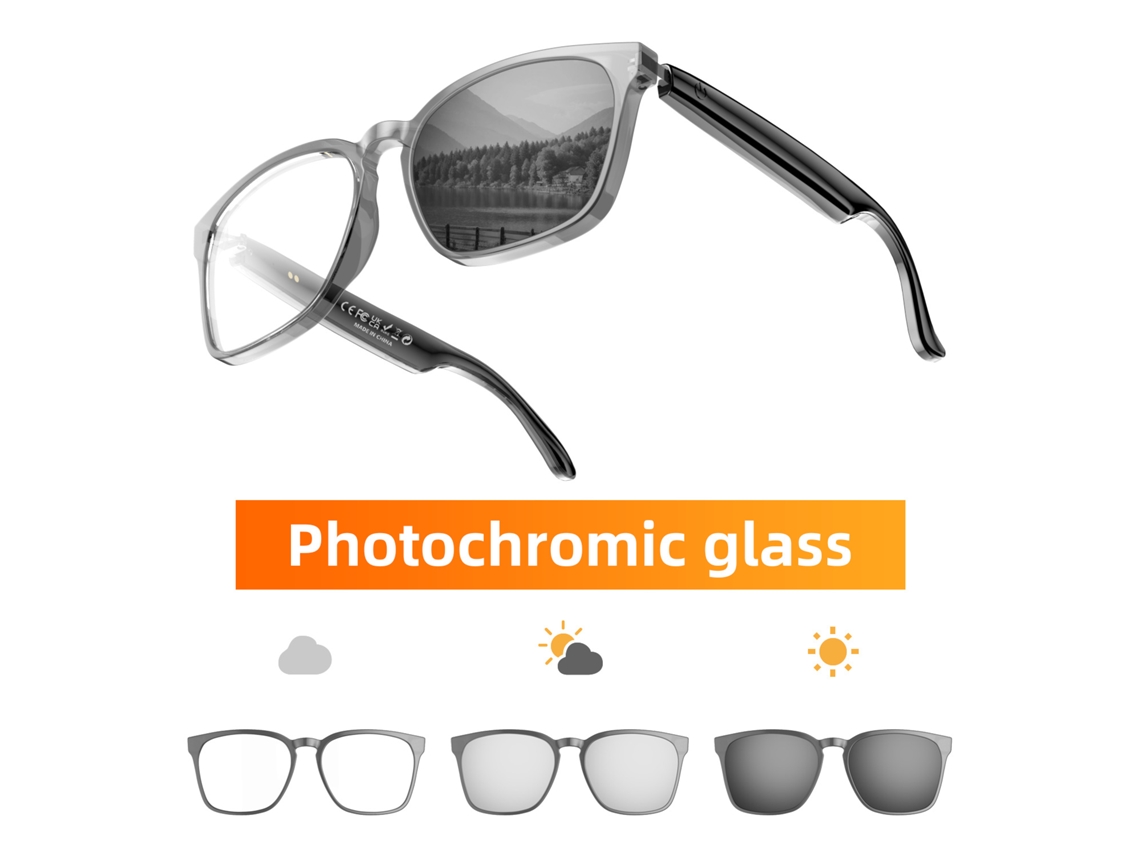 Gafas inteligentes Eifson A10 con traducción por IA y Bluetooth, ideales para videollamadas y fotos (marco negro con cambio de color)