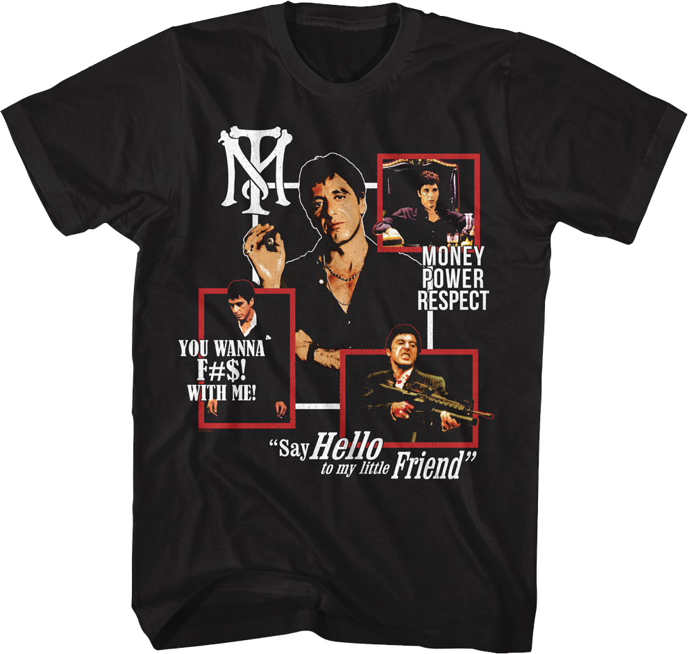 Camiseta Unisexo DEEPSTONE Tony Montana Quotes Collage Scarface Negro (L)