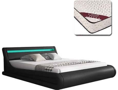 Cama con Colchón Texas BEAUTIFUL FURNITURE Parisina (Compatible con colchón: 180x200 cm - Polipiel - Negro - Plataforma Elevadora)