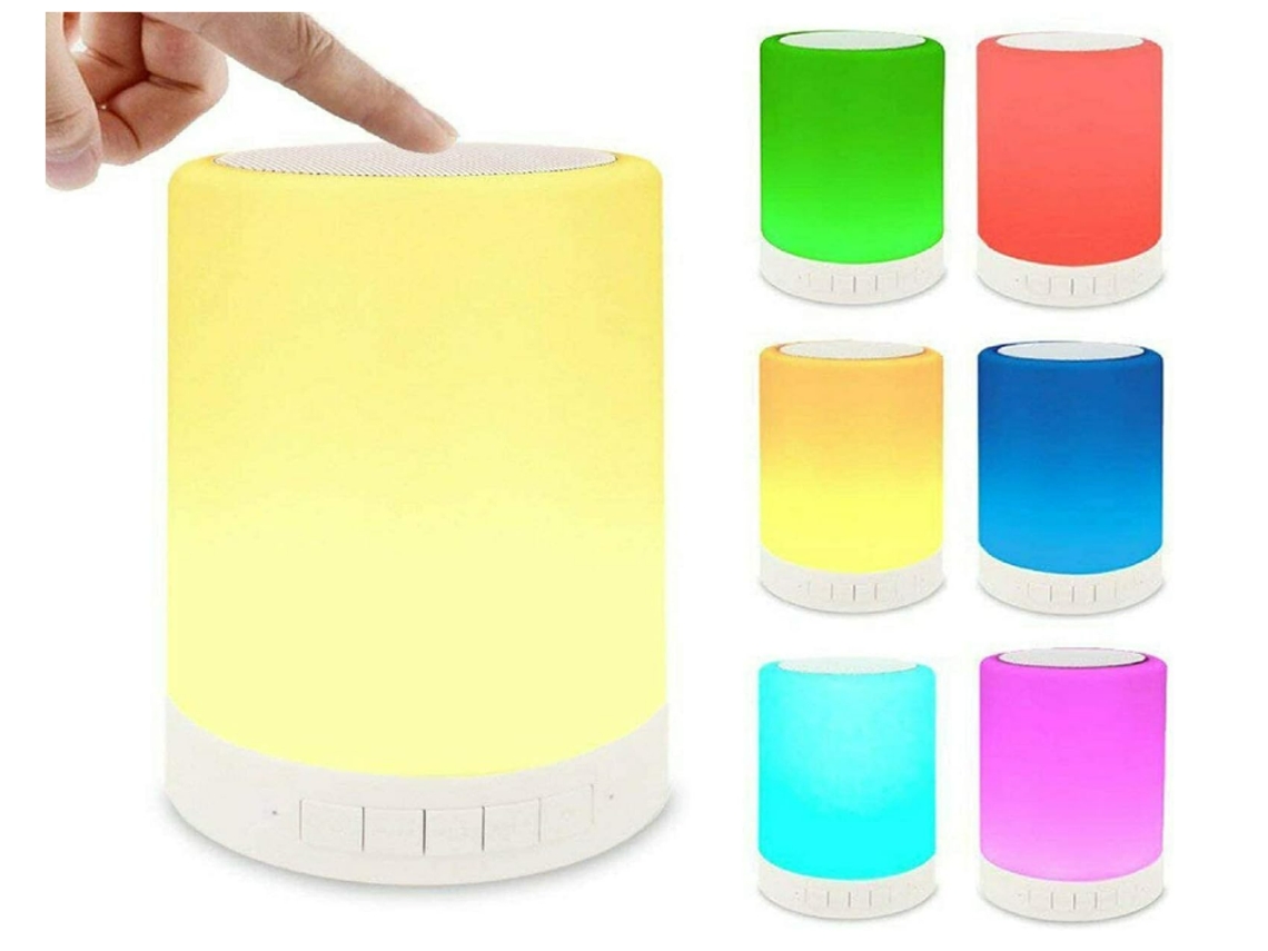 Altavoz Bluetooth con luz nocturna, altavoz LED, control de sensor táctil estéreo, luz nocturna, lámpara de noche para escritorio, lámpara de mesa CHRONUS