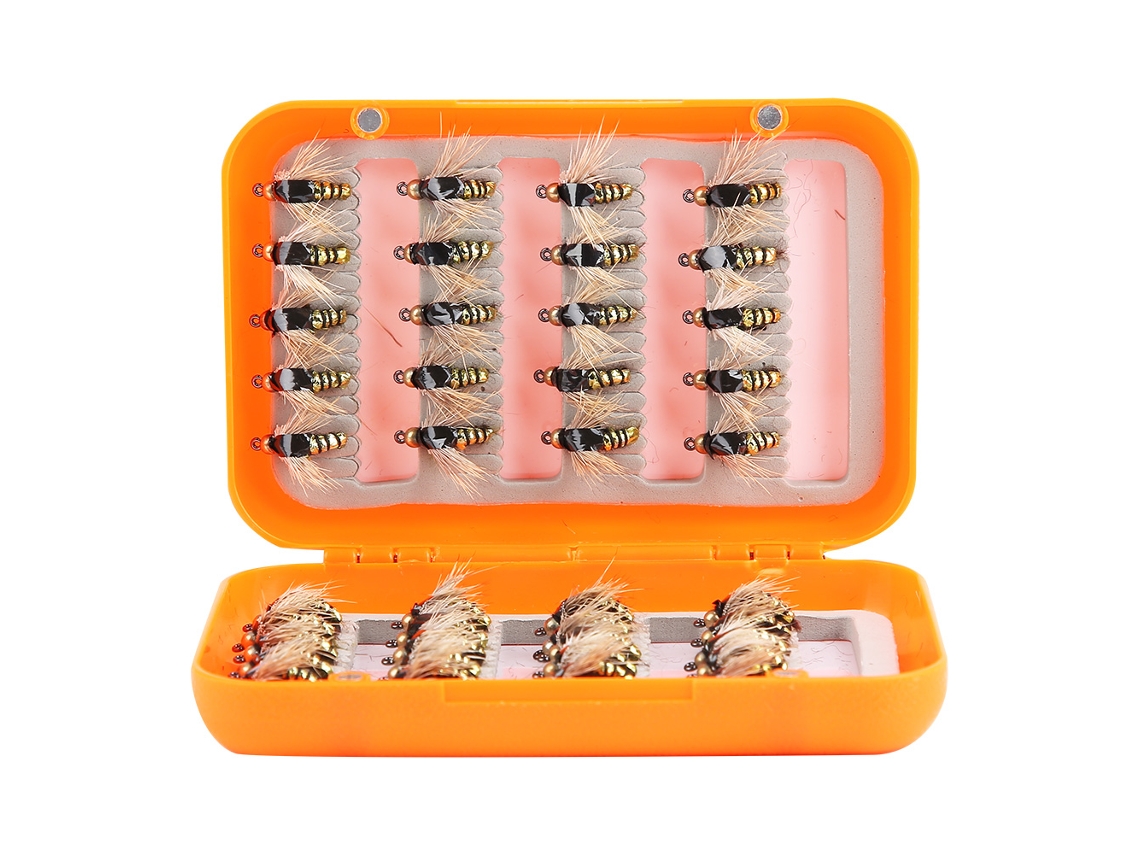 Mali kit de Iscas para Pesca com Mosca 40pcs Iscas Lifelike para Truta com Anzóis de Aço Carbono e Caixa Ouro