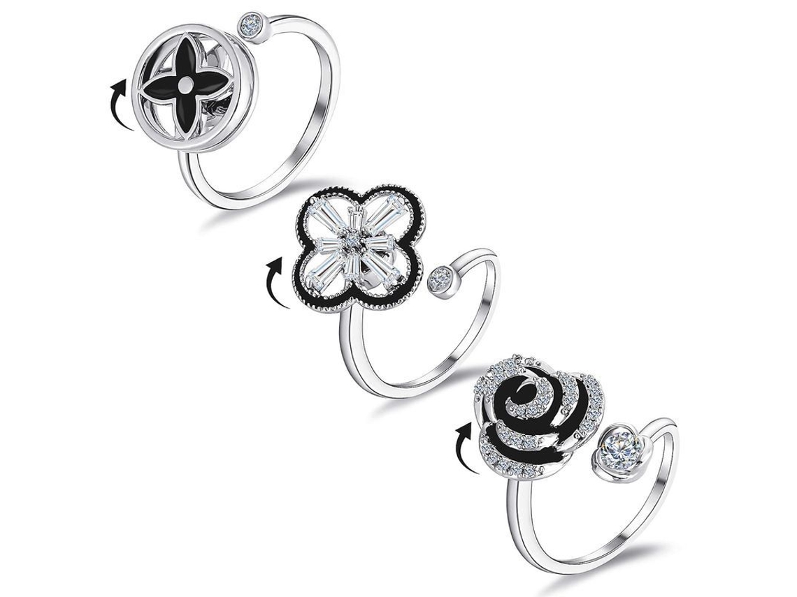 Conjunto De 3 Anillos Antiestrés Con Rueda Giratoria Universal Ajustable Para Aliviar El Estrés En Mujeres.