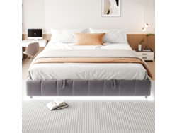 Cama Baúl 180x200 Cm Sin Cabecero Con Led Blanca, Estructura Tapizada Hidráulica Y Base De Lamas, Gris