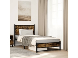Estructura De Cama Sin Colchón Metal Roble Ahumado 75x190 Cm
