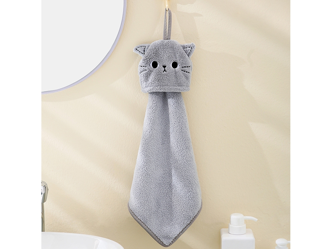 (gris) Toalla De Manos De Vellón Coral Súper Absorbente Con Patrón De Bordado De Gato