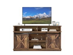 Mueble de TV rústico de 148x40x78cm con 2 puertas correderas y estantes ajustables para salón.