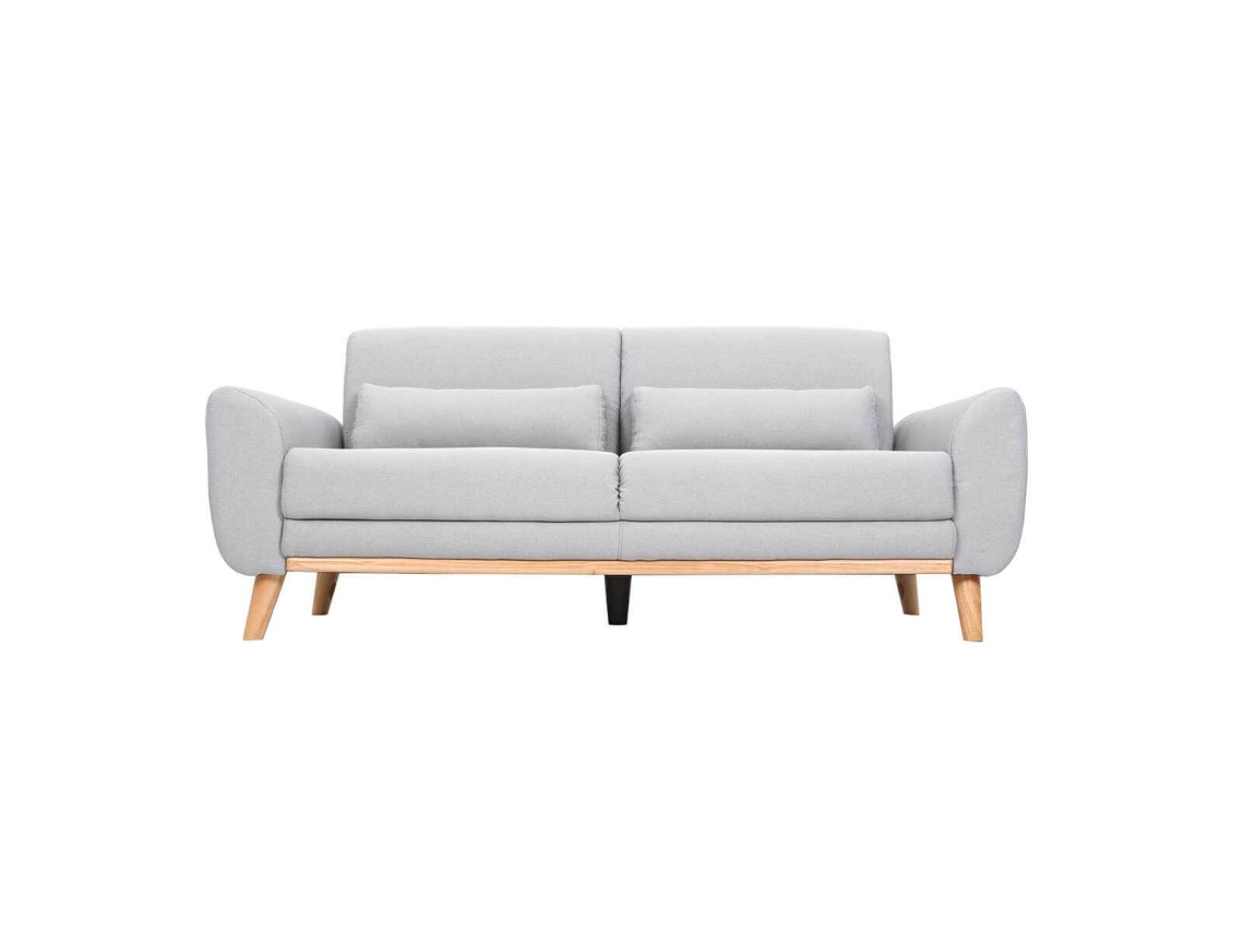 Sofá Diseño 3 Plazas Tejido Gris Claro Patas Roble Ektor MILIBOO
