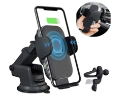 Cargador Carro Qi Fast Auto Fixação Sensor Inteligente Para Apple, Samsung Yizhood Negro
