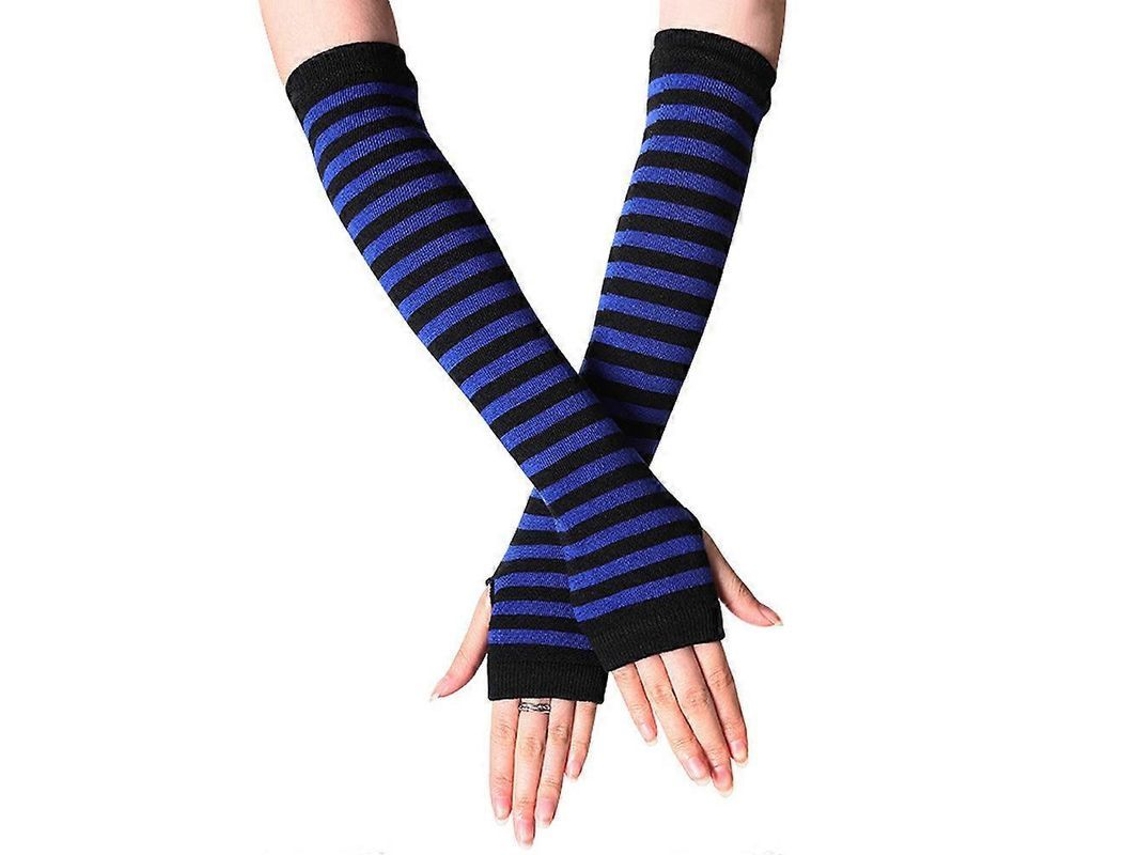 Guantes Largos Sin Dedos Para Mujer Con Estampado De Rayas, Calientan Las Muñecas Y Los Brazos, Talla Única.