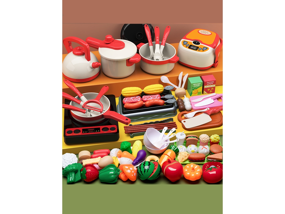 Juego de cocina infantil con 90 piezas para cortar frutas y verduras - Simulación de corte - Mdug