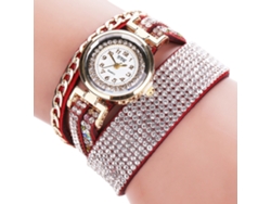 Reloj De Pulsera De Cuarzo Para Mujer, Gamuza Multicapa Con Diamantes De Imitación, Color Rojo.