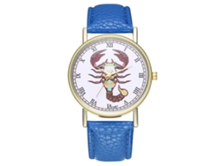 Reloj De Cuarzo Con Correa De Cuero Pu Moda Para Mujer Dial Redondo Azul Real