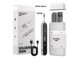 Ferro de soldar portátil USB de 15 W e 1600 mAh com temperatura ajustável de 180 °C a 450 °C e 3 pontos de solda, da Digitallab, nas cores branca e preta.