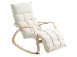 Sillón Mecedor Reclinable Con Reposapiés, De Lino Blanco, Ideal Para Leer.