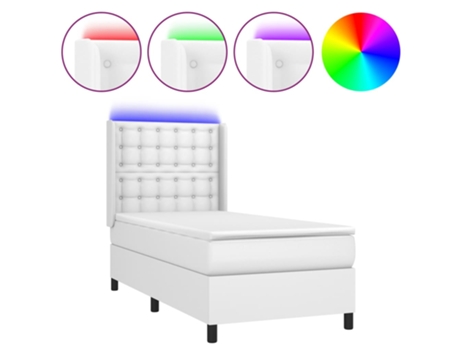 MAISON EXCLUSIVE Cama con somier y colchón LED 90x190 cm cuero artificial blanco