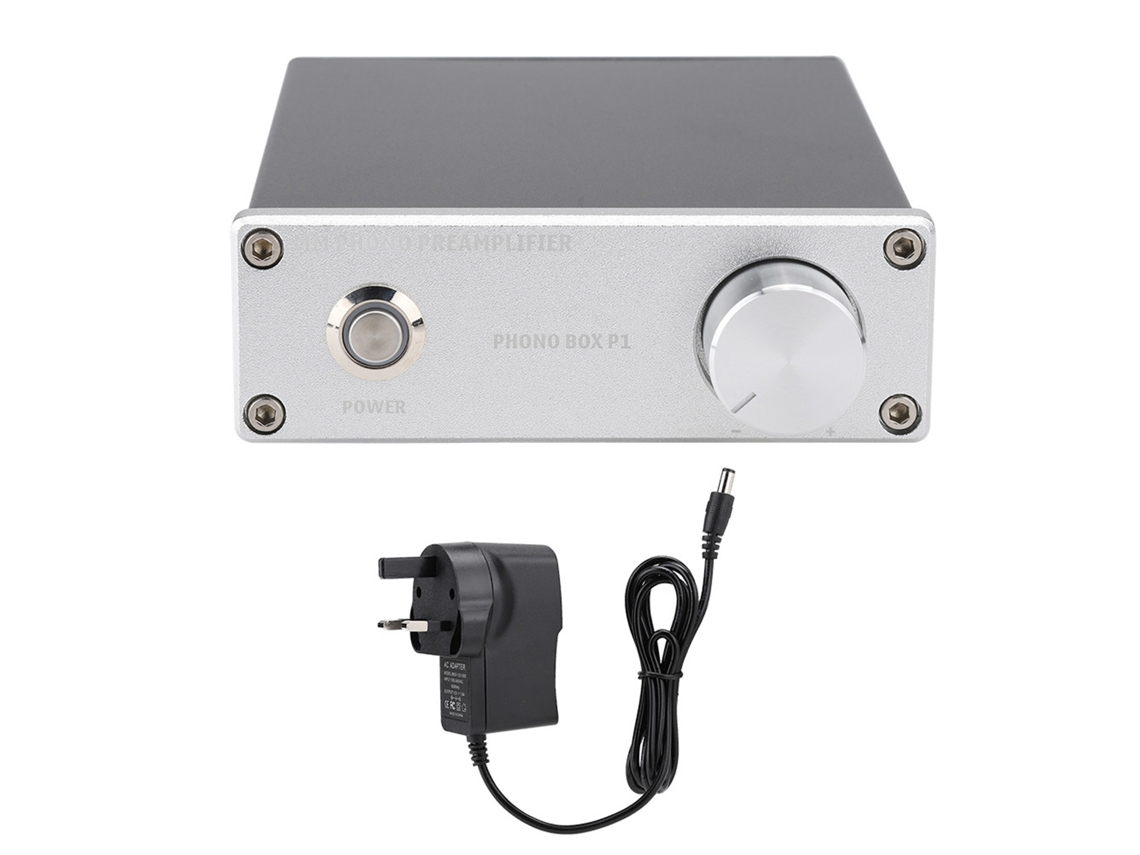 Amplificador Para Tocadiscos Phono Box P1 Mm Con Interfaz Rca Dorada Y Ajuste De Ganancia.