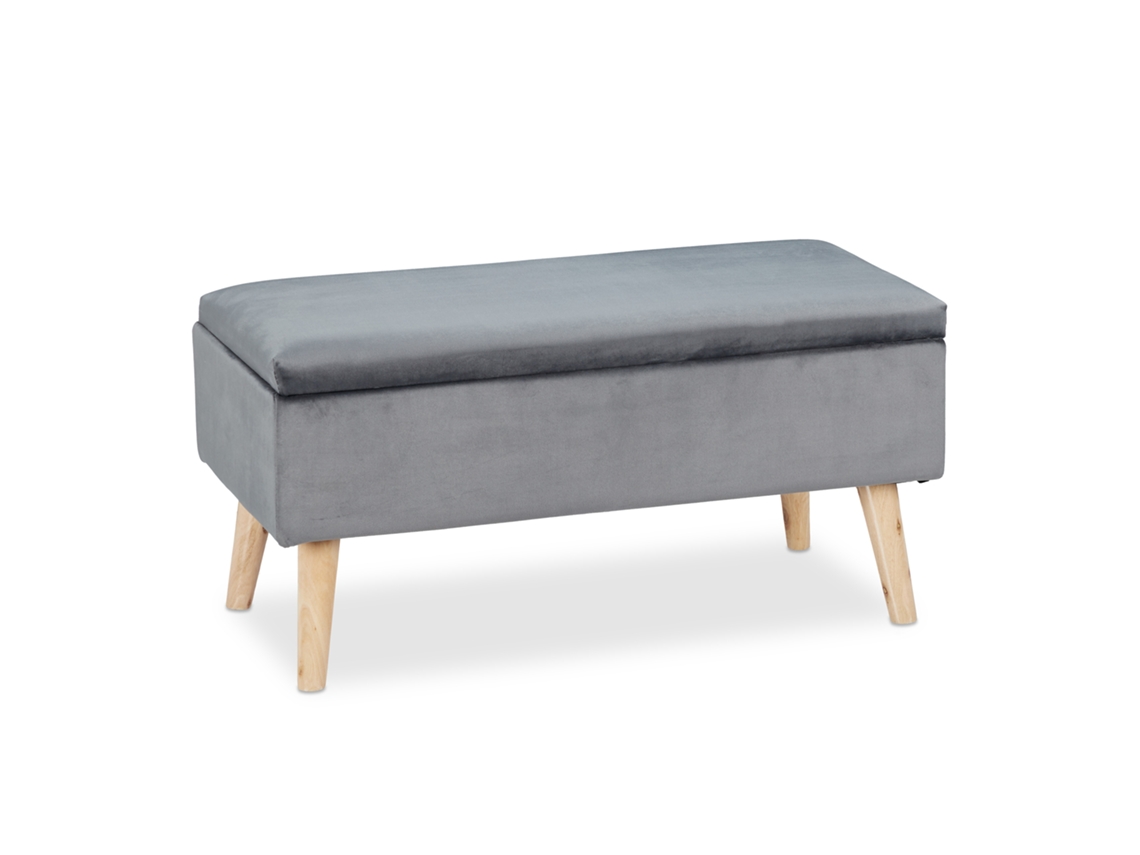 Relaxdays Banco Com Armazenamento, Revestido Em Veludo, 40 L, Estofado, 2 Lugares, 41x80x40 Cm, Cinza Escuro