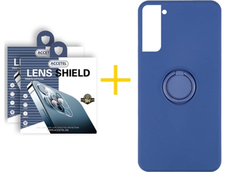 Carcasa + 2 Protectores de Cámara para Samsung Galaxy S22 Plus 5G ACCETEL Azul Oscuro