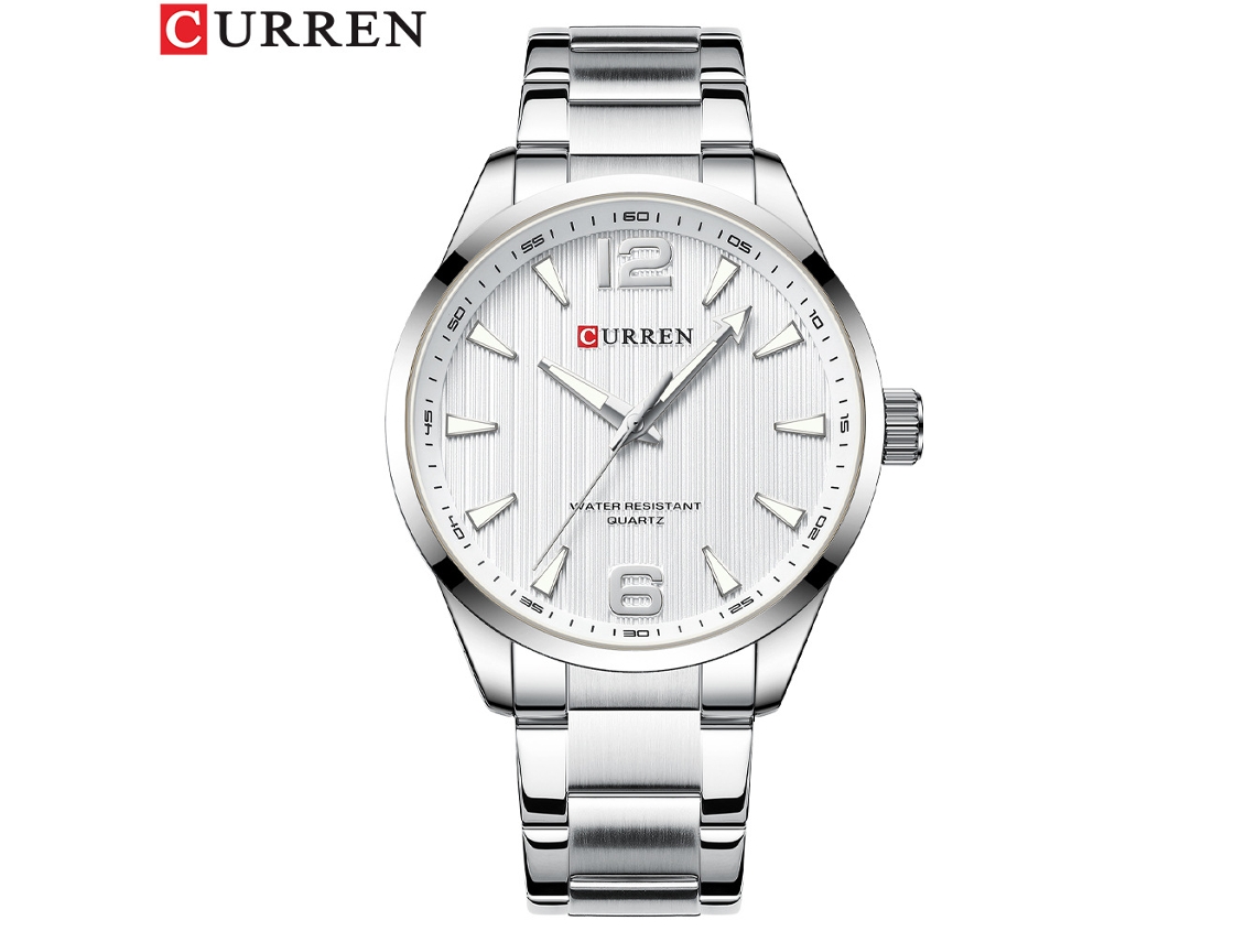 Reloj De Pulsera Sencillo E Impermeable Para Hombre, De Acero Inoxidable (plateado Y Blanco), Con Movimiento De Cuarzo.