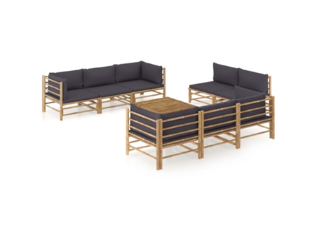 MAISON EXCLUSIVE Set de muebles de jardín 9 piezas bambú y cojines gris oscuro