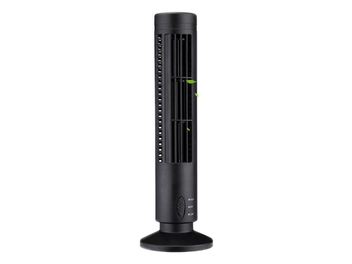 Ventilador de torre sin aspas, USB, 2 velocidades, oscilación, negro