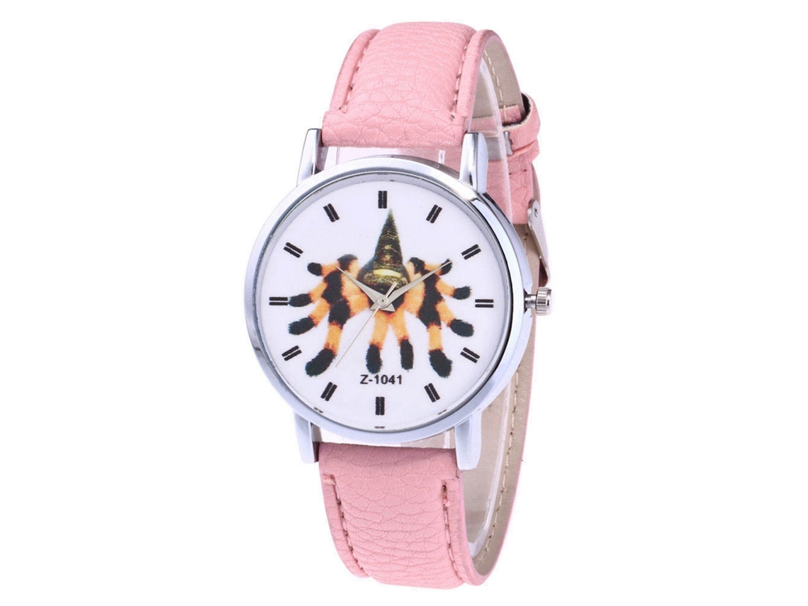Reloj De Pulsera Zhoulianfa Para Mujer, Ideal Para Estudiantes, Con Correa De Piel Sintética Con Estampado De Araña Rosa.