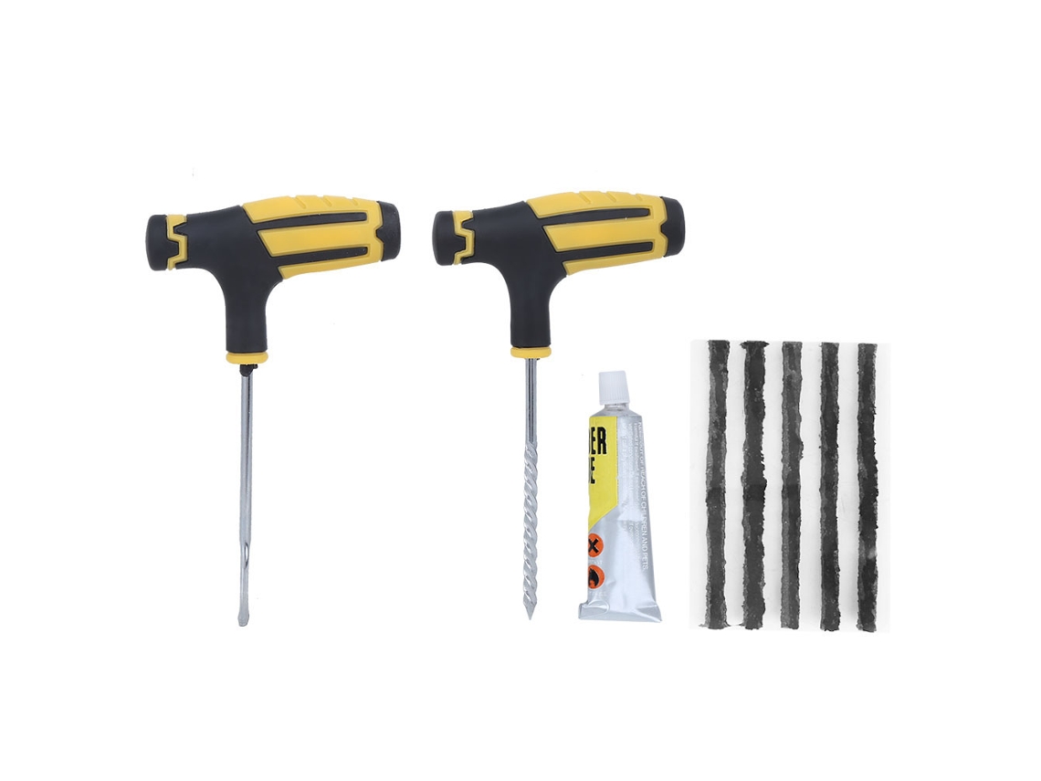 Kit De Reparación De Neumáticos Sin Cámara Herramienta Para Pinchazos Auto Camión Moto Bicicleta Rueda Negro