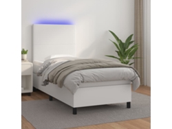 Cama Box Spring Y Colchón Led Cuero Sintético Blanco 80x200 Cm