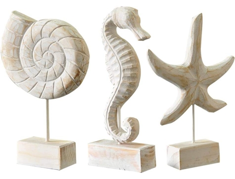 3 piezas de madera hechas a mano playa estilo náutico estatuillas estrella de mar/concha/caballito de mar estatuas para decoración del hogar$ 3 pie...
