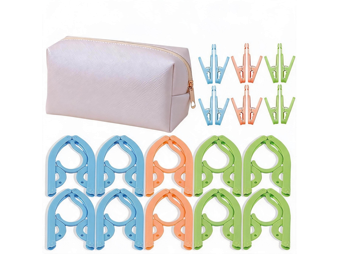 Set Perchas Eifson Plegables Viaje 10 Perchas Con 12 Pinzas + Bolsa (blanco)