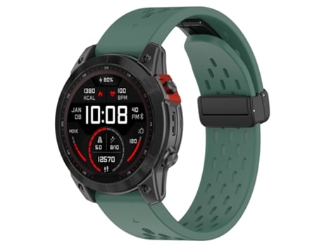 Correa de reloj inteligente para Garmin Fenix 7X Pro de silicona con orificios de liberación rápida y hebilla magnética (verde oscuro)