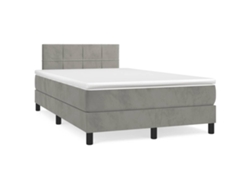 Cama Box Spring Con Colchón Terciopelo Gris Claro 120x190 Cm