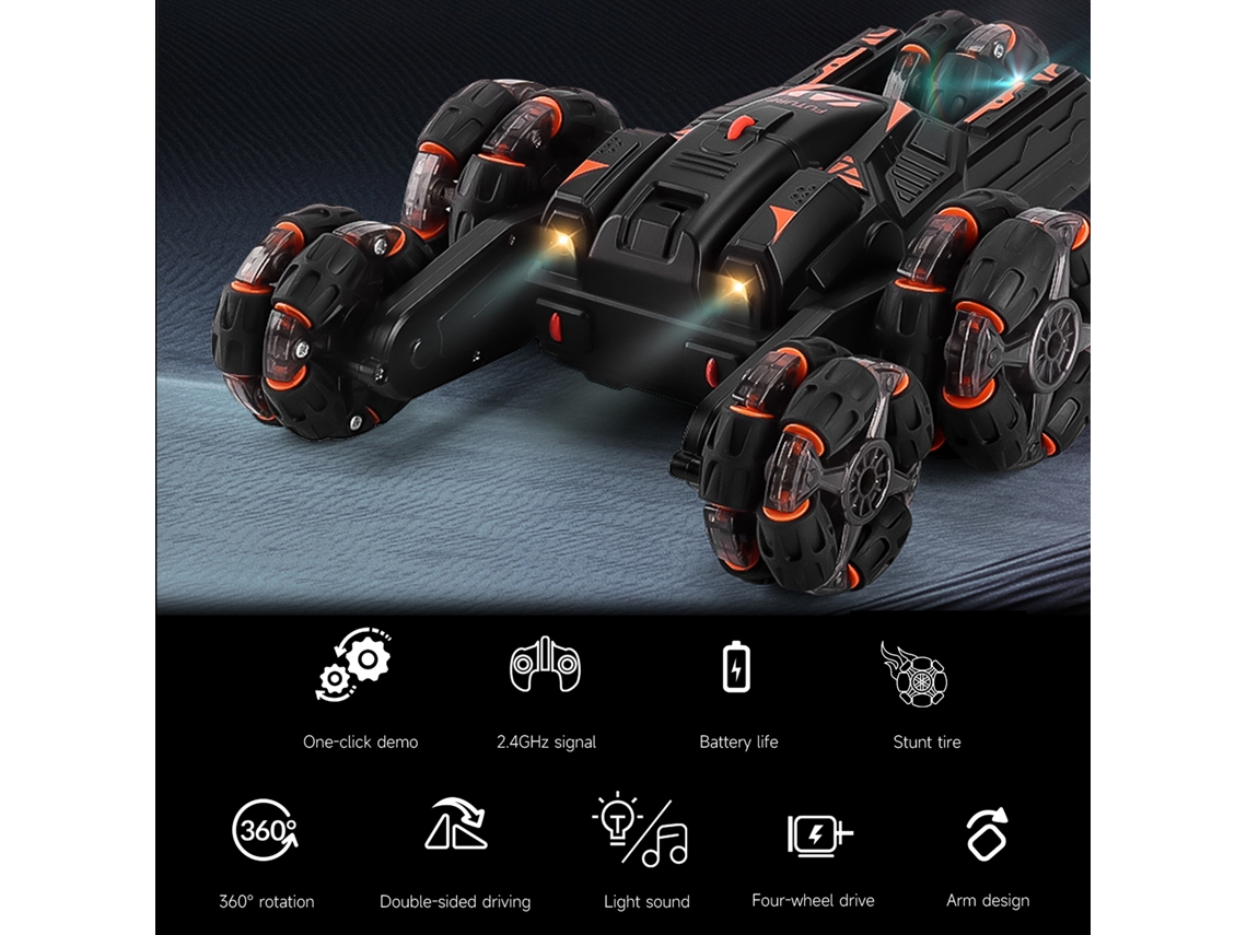 Mali carro de Stunts Controle Remoto para Crianças 2.4ghz com Luz e Música Carro Duas Faces Rolamento 360°