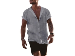 2026-camiseta Hombre Manga Corta Cuello V Casual Verano Con Botones Y Bolsillo Talla M-3xl