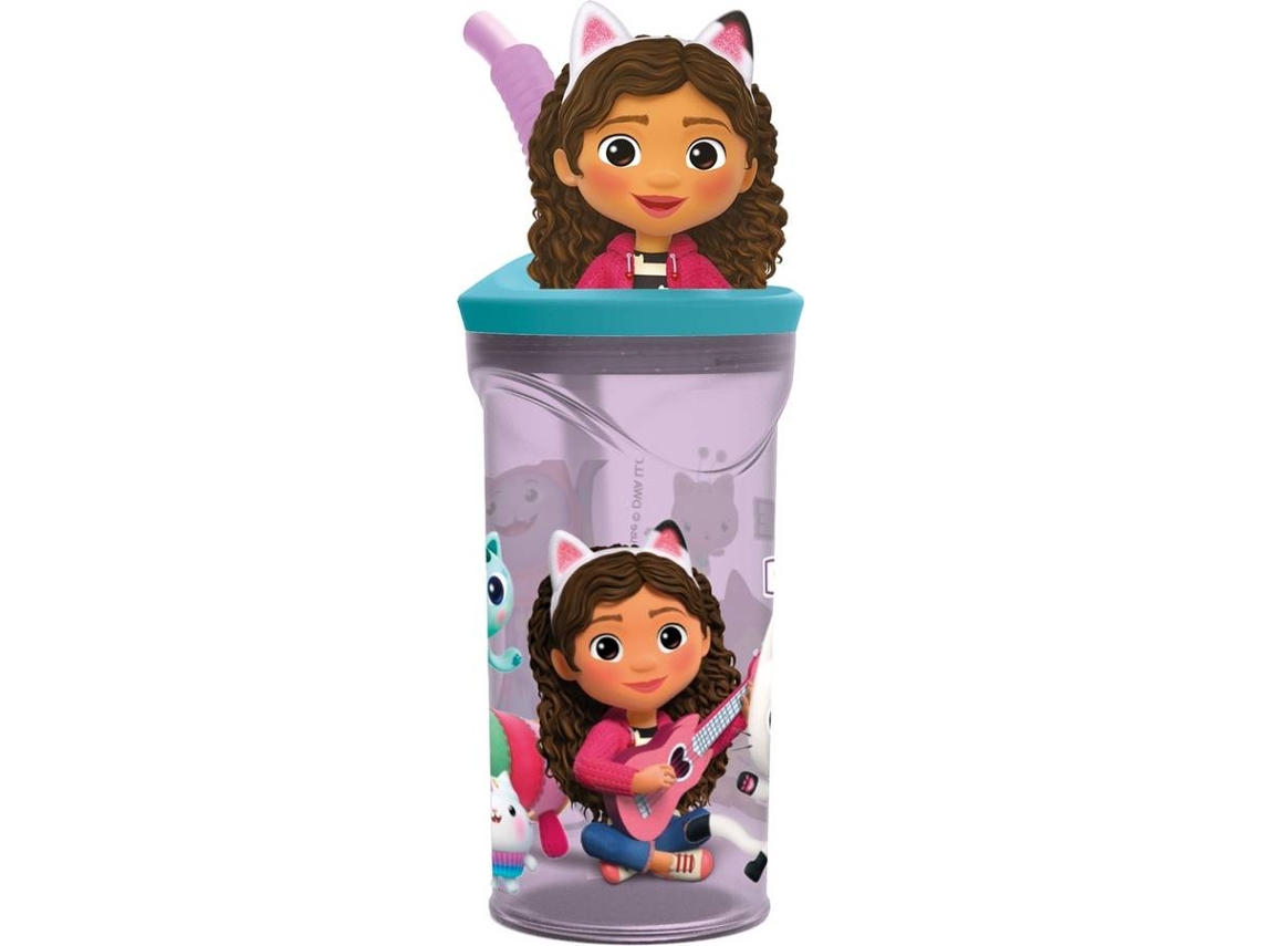 Vaso Con Pajita Gabbys Dollhouse Party Rosa Claro Pvc 360 Ml