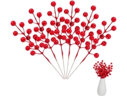 10 Piezas De Ramas Artificiales De Flores Rojas Con Bayas De Espuma Simuladas Para Decoración.