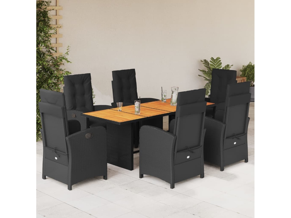 Juego de comedor de jardín de 7 piezas con cojines de mimbre negros de DKD Home Decor