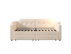 Sofá cama con función de carga LED, base de madera Mobrio y terciopelo beige (90x200)