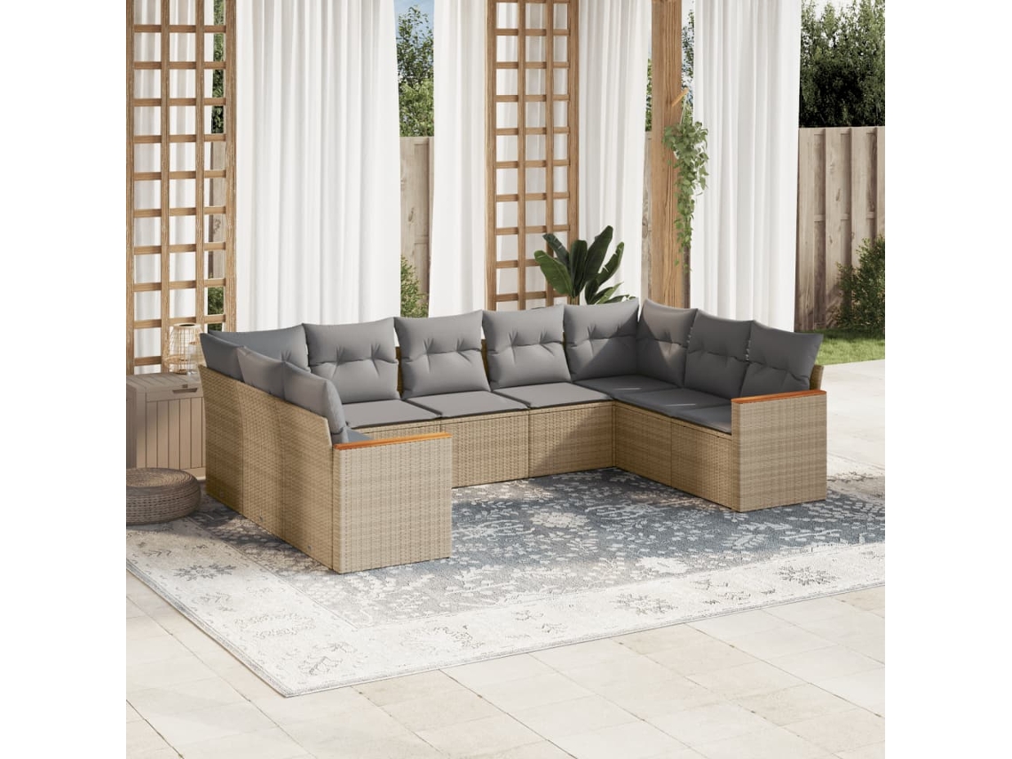 Conjunto de sofá de jardín de 9 piezas con cojines, mimbre sintético beige, Dkd Home Decor