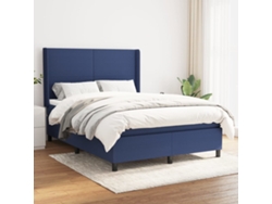 Cama Box Spring Con Colchón Tela Azul 140x200 Cm