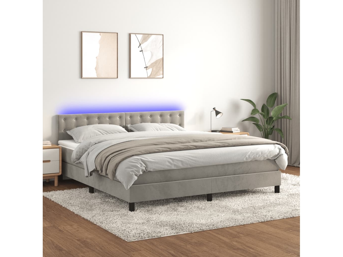 Maison Exclusive - Cama Box Spring Colchón Y Led Terciopelo Gris Claro 160x200 Cm