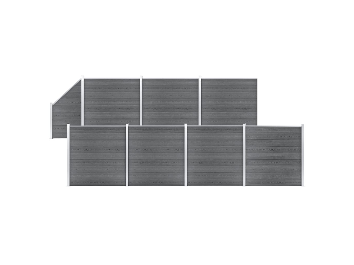 Panel de valla WPC de 7 cuadrados, 1 inclinado, 1311 x 186 cm, gris, DKD HOME DECOR